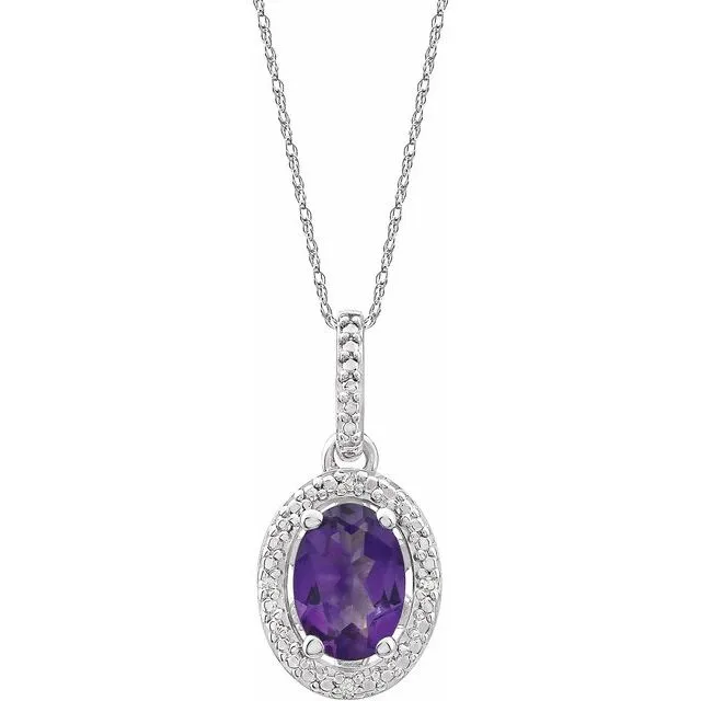 Sterling Silver Amethyst & .01 CTW Diamond 18" Necklace
