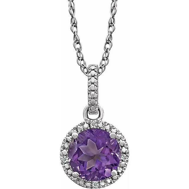 Sterling Silver Amethyst & .01 CTW Diamond 18" Necklace