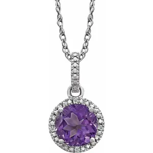 Sterling Silver Amethyst & .01 CTW Diamond 18" Necklace