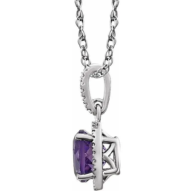 Sterling Silver Amethyst & .01 CTW Diamond 18" Necklace
