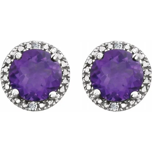 Sterling Silver Amethyst & .01 CTW Diamond Earrings