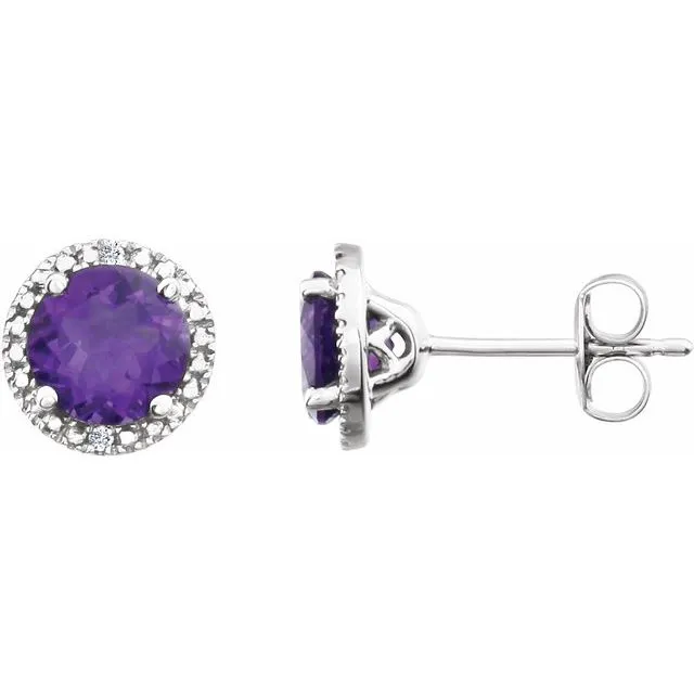 Sterling Silver Amethyst & .01 CTW Diamond Earrings
