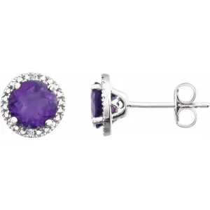 Sterling Silver Amethyst & .01 CTW Diamond Earrings