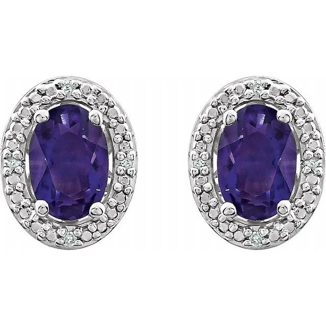 Sterling Silver Amethyst & .025 CTW Diamond Earrings