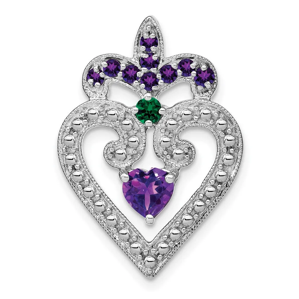 Sterling Silver Amethyst and Created  Emerald Pendant