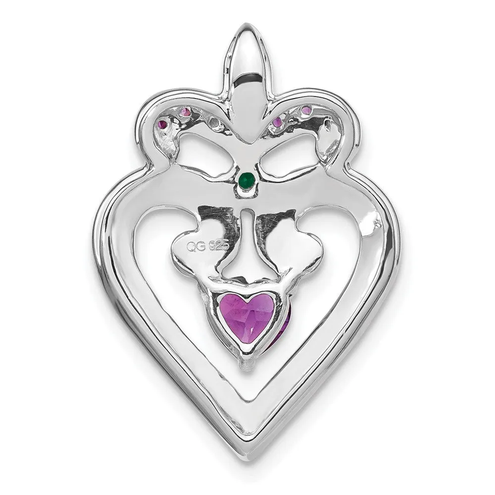 Sterling Silver Amethyst and Created  Emerald Pendant