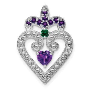 Sterling Silver Amethyst and Created  Emerald Pendant