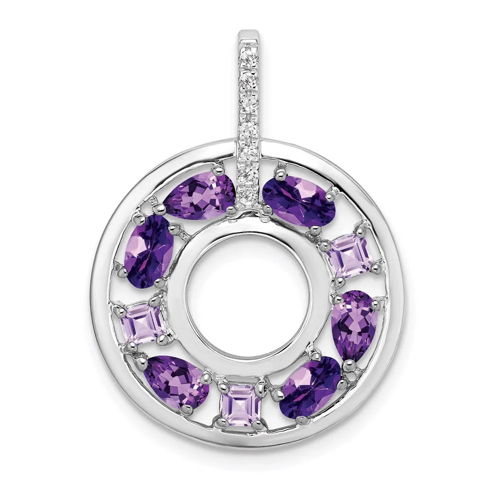 Sterling Silver Amethyst and CZ Circle Pendant
