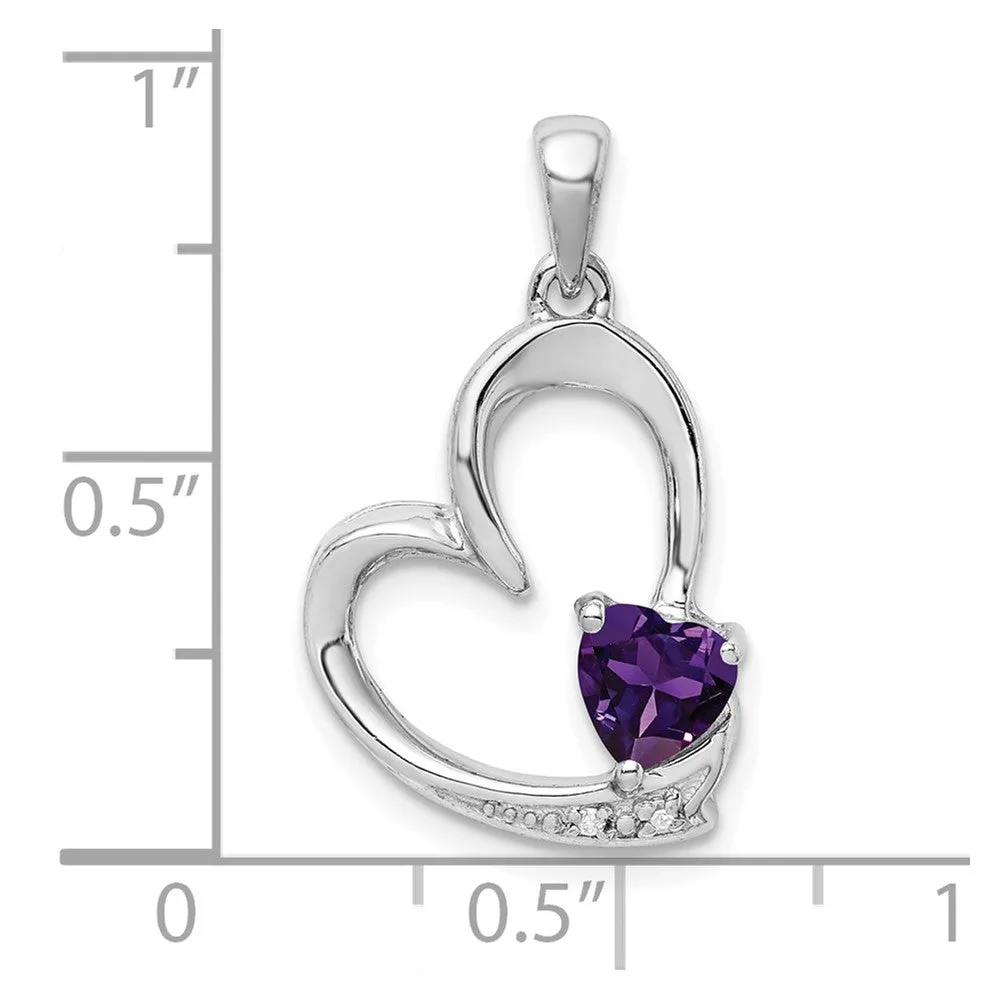 Sterling Silver Amethyst and Diamond Heart Pendant