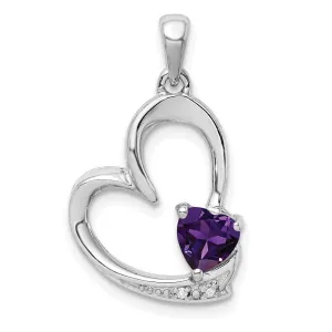 Sterling Silver Amethyst and Diamond Heart Pendant