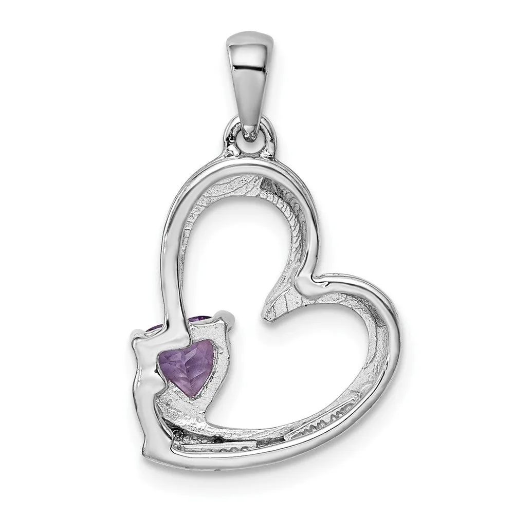 Sterling Silver Amethyst and Diamond Heart Pendant