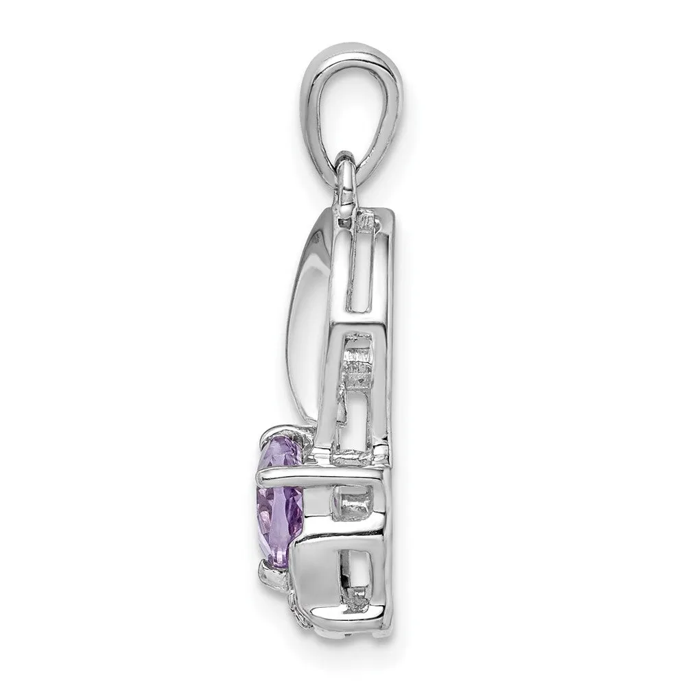 Sterling Silver Amethyst and Diamond Heart Pendant
