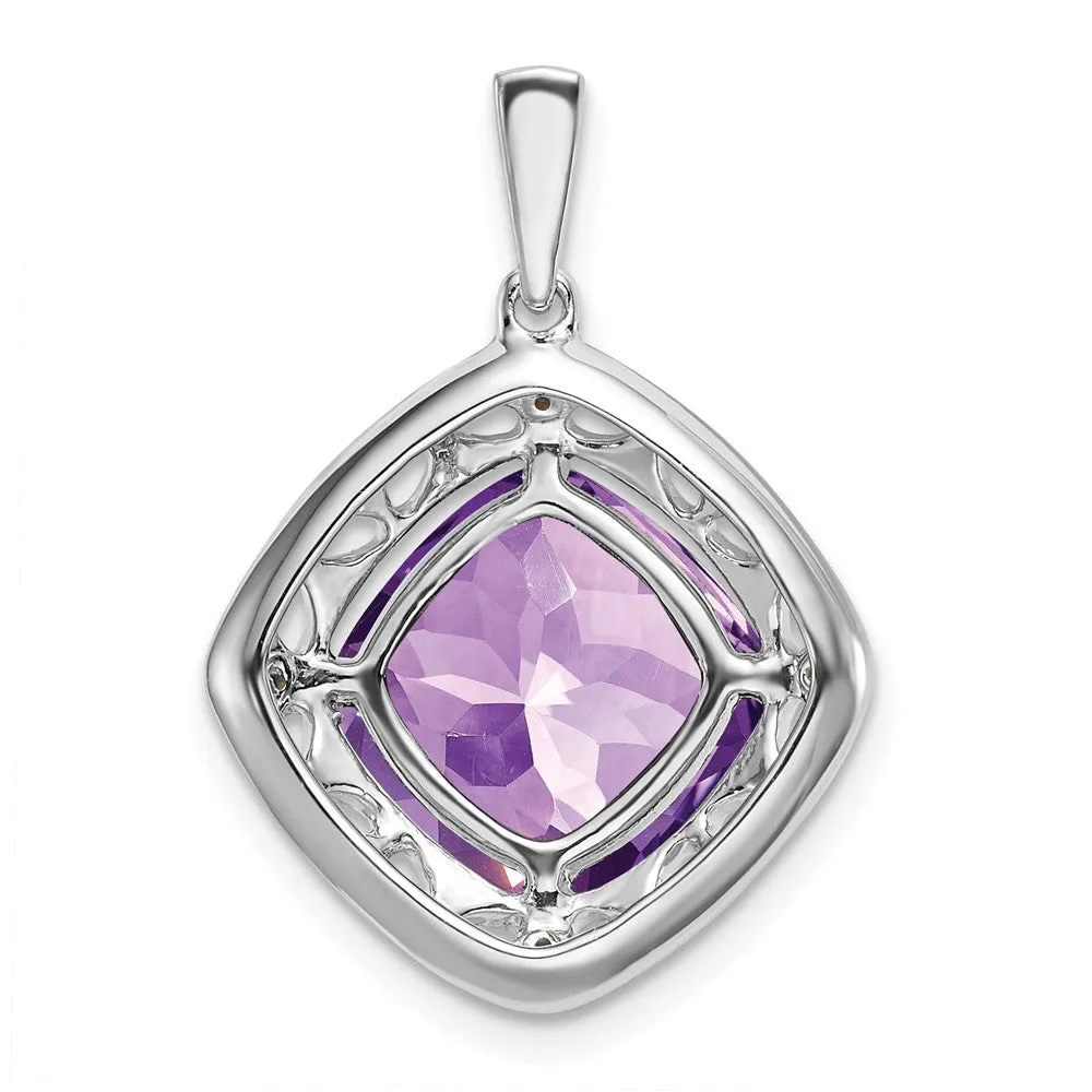 Sterling Silver Amethyst and Diamond Pendant