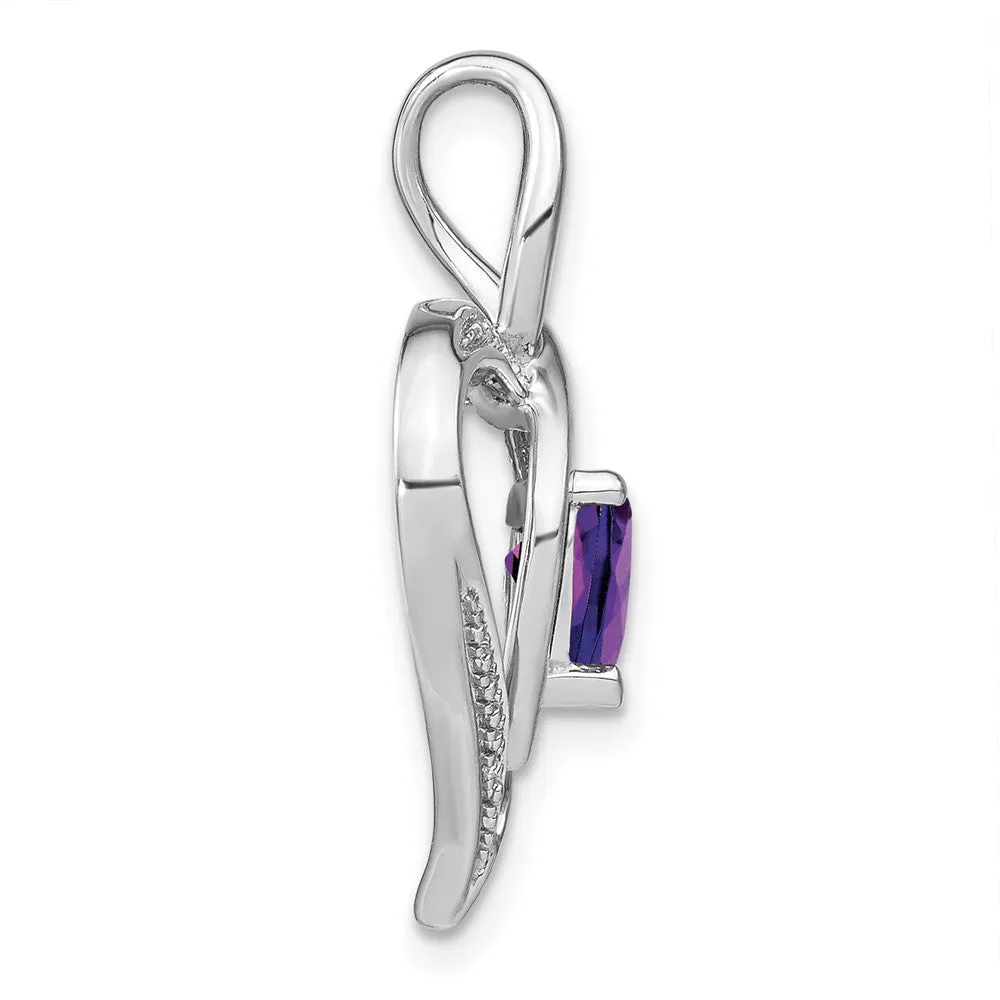 Sterling Silver Amethyst and Diamond Pendant