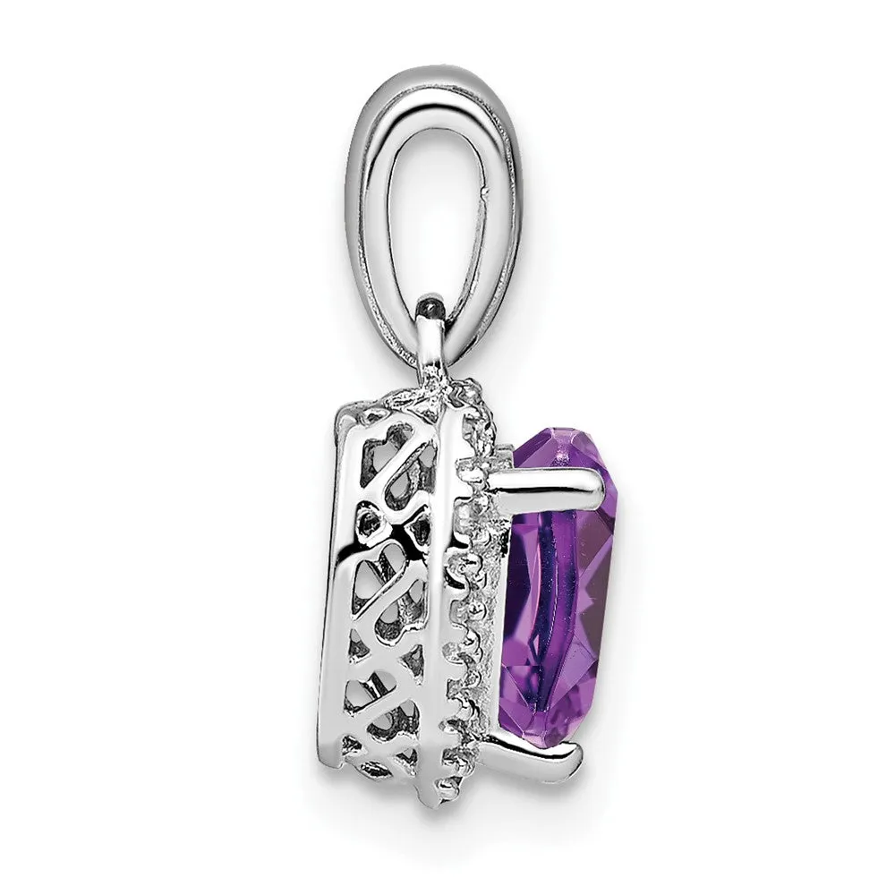 Sterling Silver Amethyst and Diamond Pendant