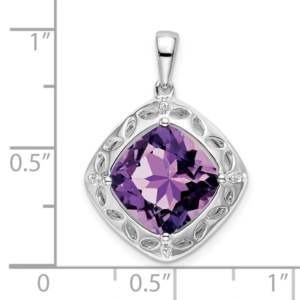 Sterling Silver Amethyst and Diamond Pendant