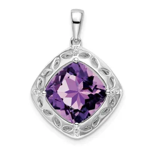 Sterling Silver Amethyst and Diamond Pendant