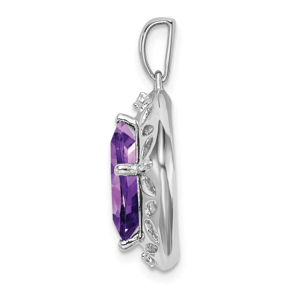 Sterling Silver Amethyst and Diamond Pendant