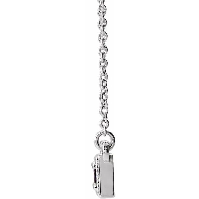 Sterling Silver Amethyst Three-Stone Granulated Bar 16-18" Necklace