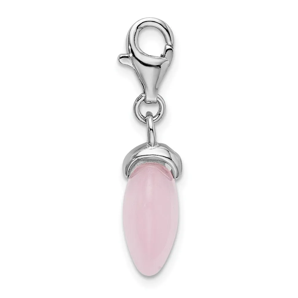 Sterling Silver Amore La Vita Rhodium-plated Rose Quartz Heart Charm