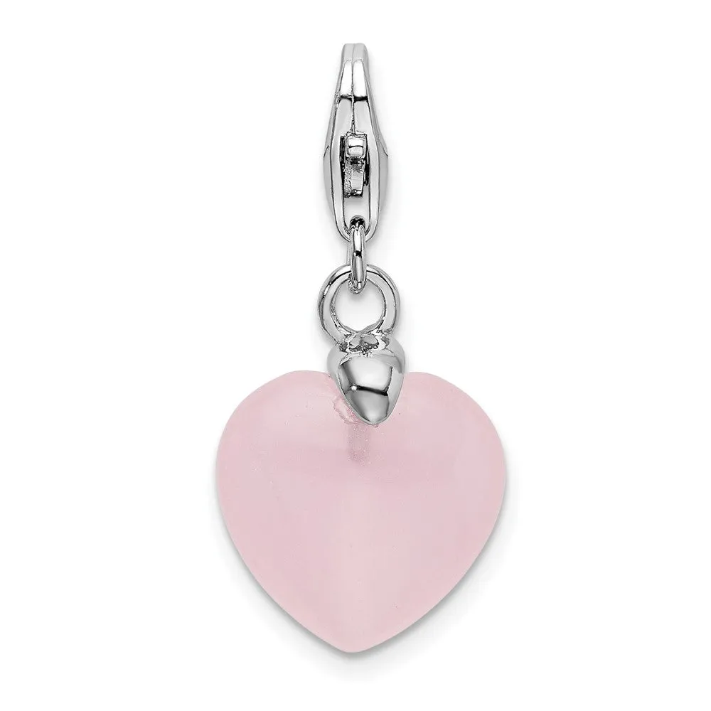 Sterling Silver Amore La Vita Rhodium-plated Rose Quartz Heart Charm
