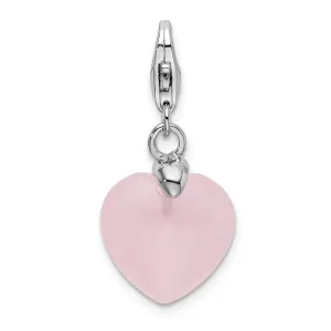 Sterling Silver Amore La Vita Rhodium-plated Rose Quartz Heart Charm