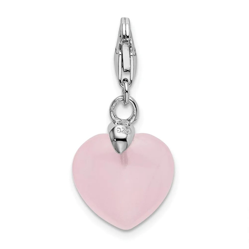 Sterling Silver Amore La Vita Rhodium-plated Rose Quartz Heart Charm