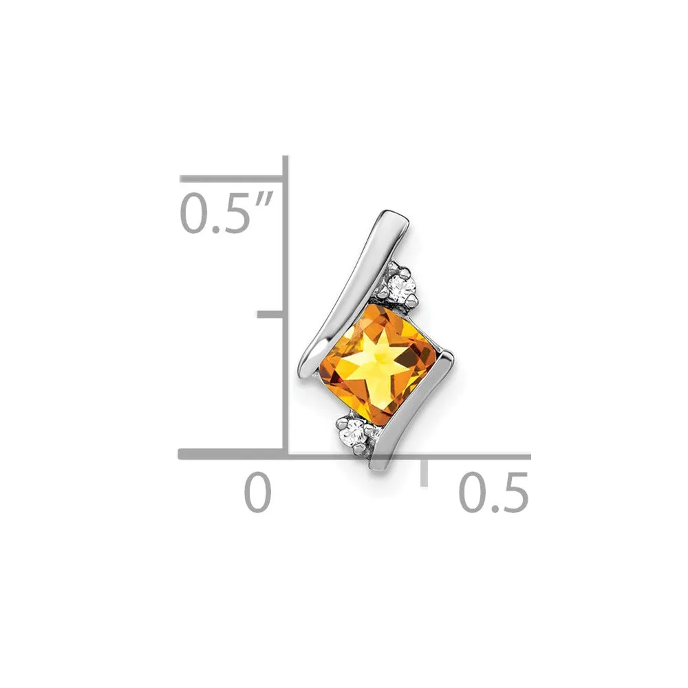 Sterling Silver Antique Cushion Citrine and Diamond Pendant