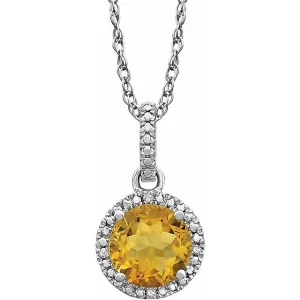 Sterling Silver Citrine & .01 CTW Diamond 18" Necklace