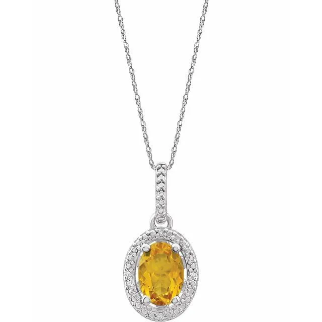 Sterling Silver Citrine & .01 CTW Diamond 18" Necklace