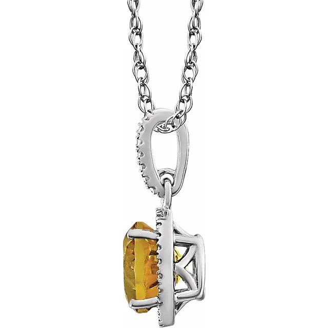 Sterling Silver Citrine & .01 CTW Diamond 18" Necklace