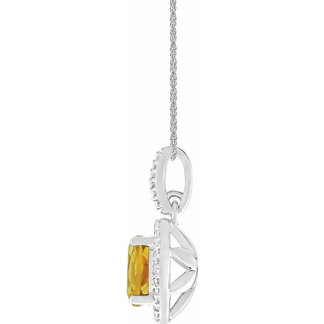Sterling Silver Citrine & .01 CTW Diamond 18" Necklace