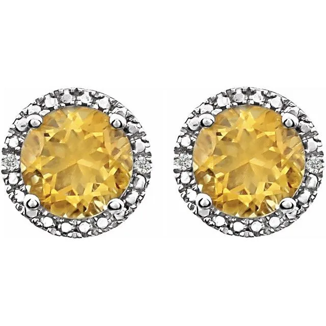 Sterling Silver Citrine & .01 CTW Diamond Earrings