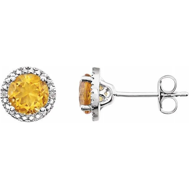 Sterling Silver Citrine & .01 CTW Diamond Earrings