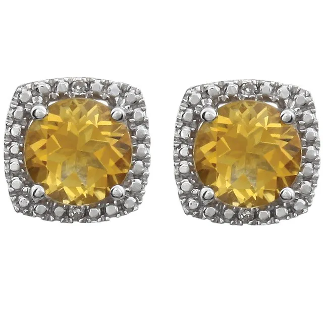 Sterling Silver Citrine & .015 CTW Diamond Earrings