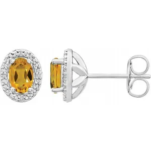 Sterling Silver Citrine & .025 CTW Diamond Earrings