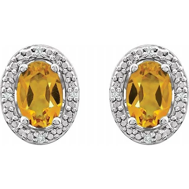 Sterling Silver Citrine & .025 CTW Diamond Earrings