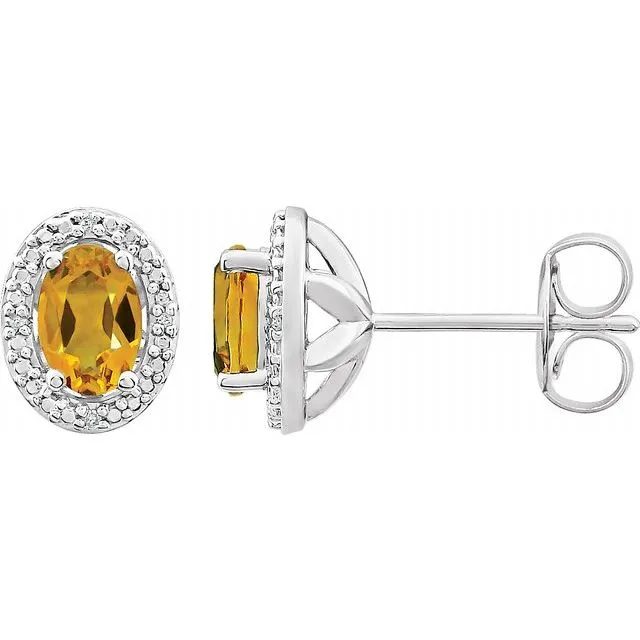 Sterling Silver Citrine & .025 CTW Diamond Earrings