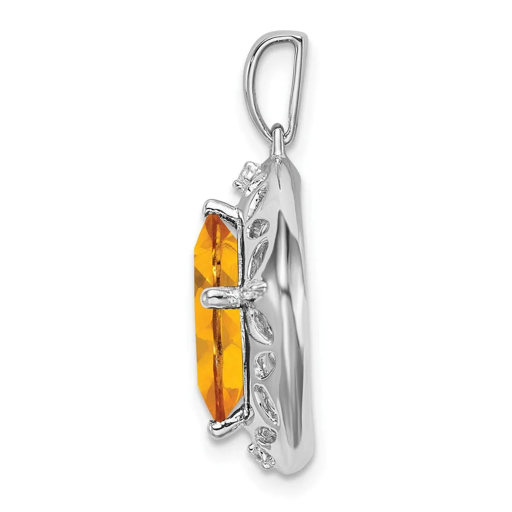 Sterling Silver Citrine and Diamond Pendant