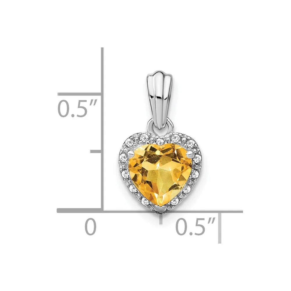 Sterling Silver Citrine and Diamond Pendant