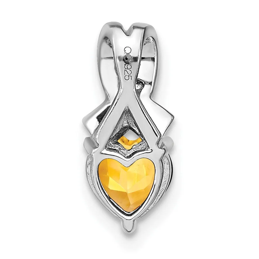 Sterling Silver Citrine and Diamond Pendant