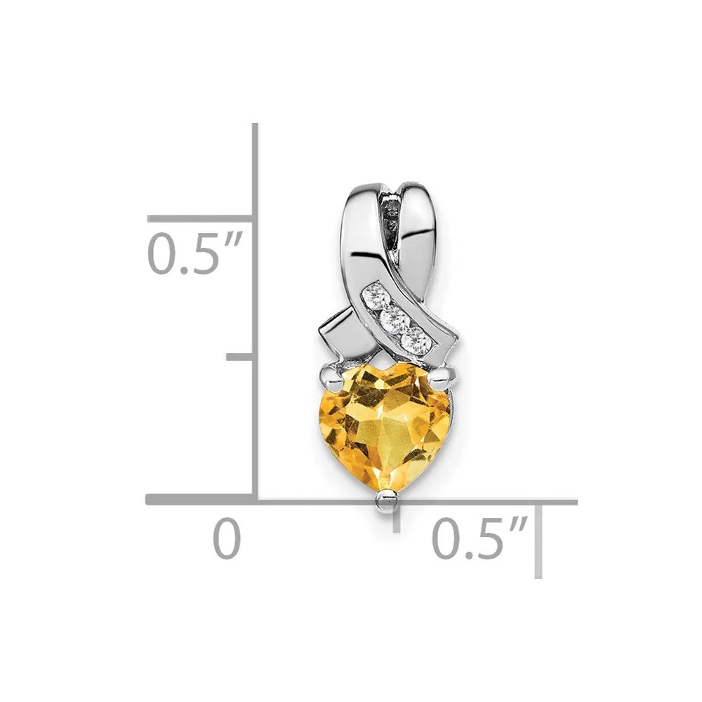 Sterling Silver Citrine and Diamond Pendant
