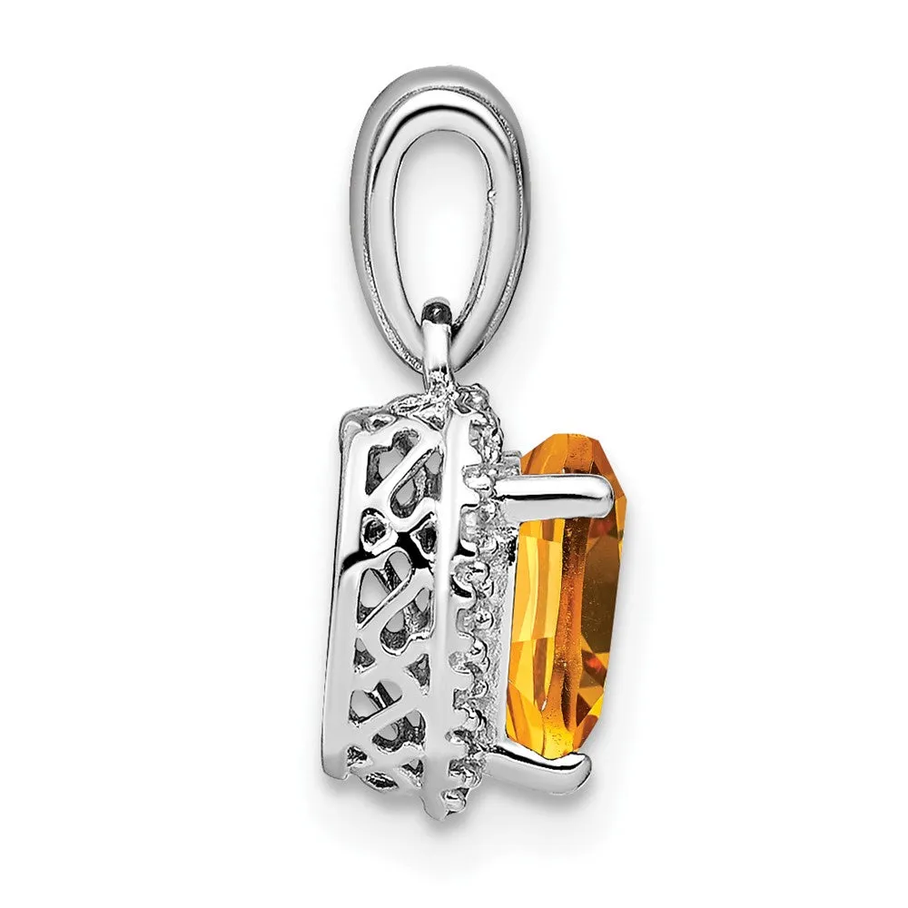 Sterling Silver Citrine and Diamond Pendant