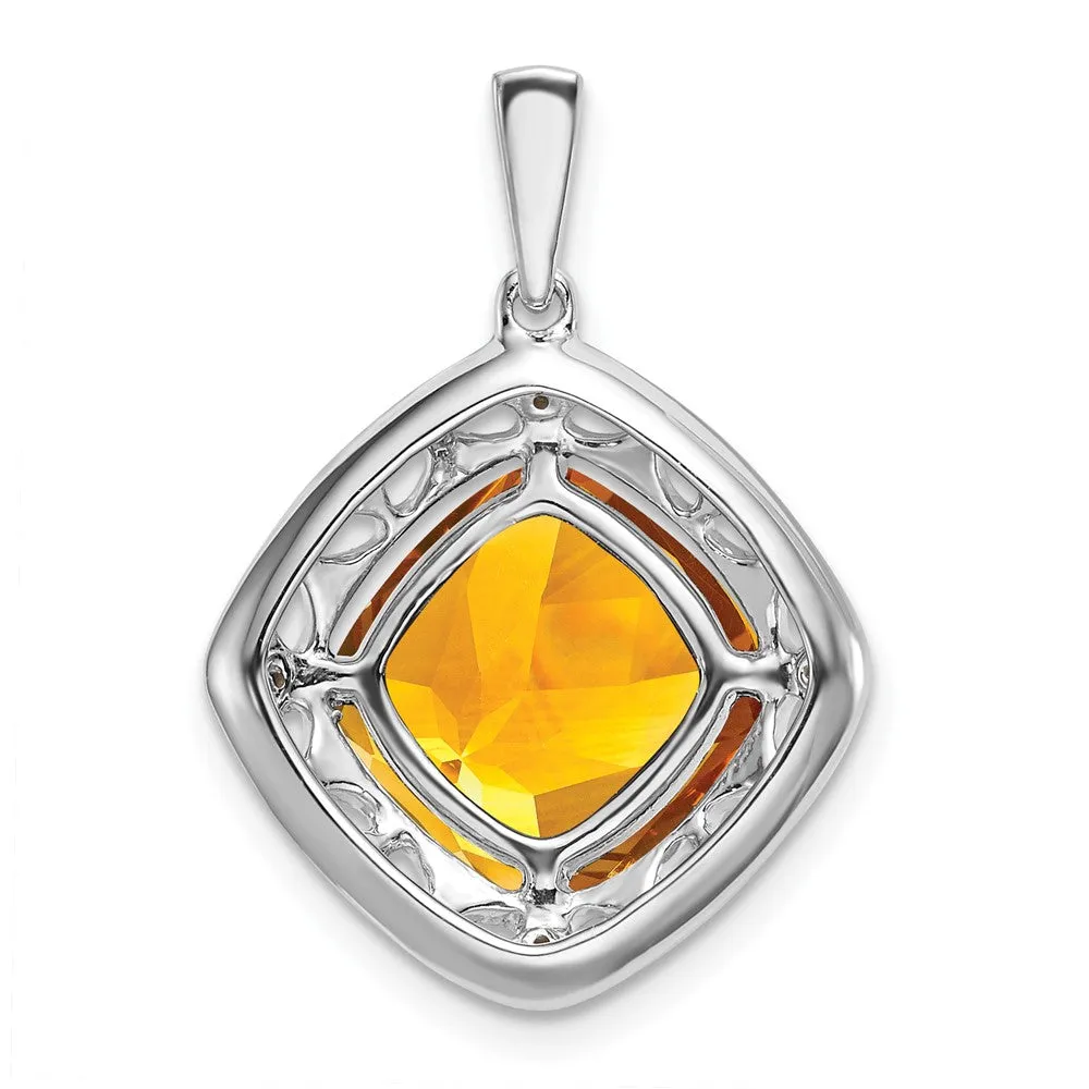Sterling Silver Citrine and Diamond Pendant