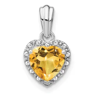 Sterling Silver Citrine and Diamond Pendant
