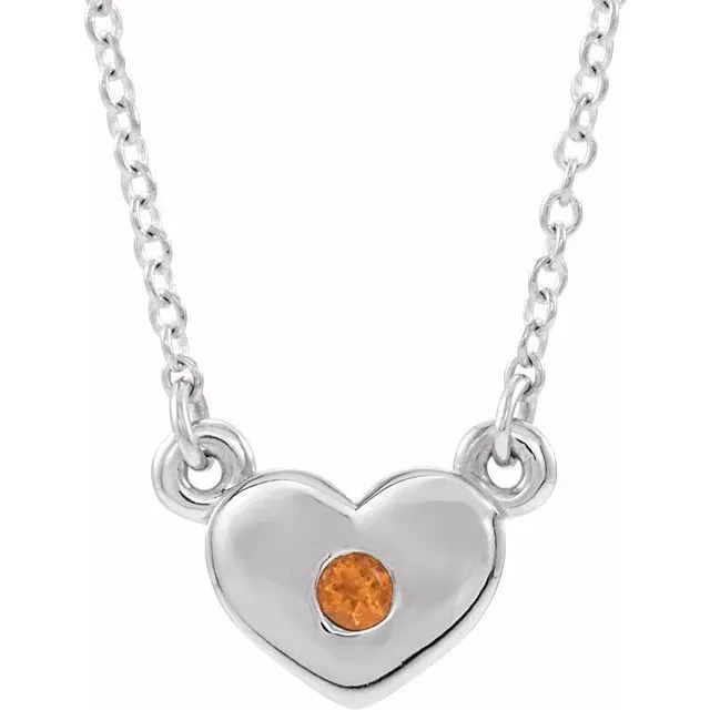 Sterling Silver Citrine Heart 16" Necklace