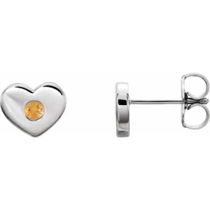 Sterling Silver Citrine Heart Earrings