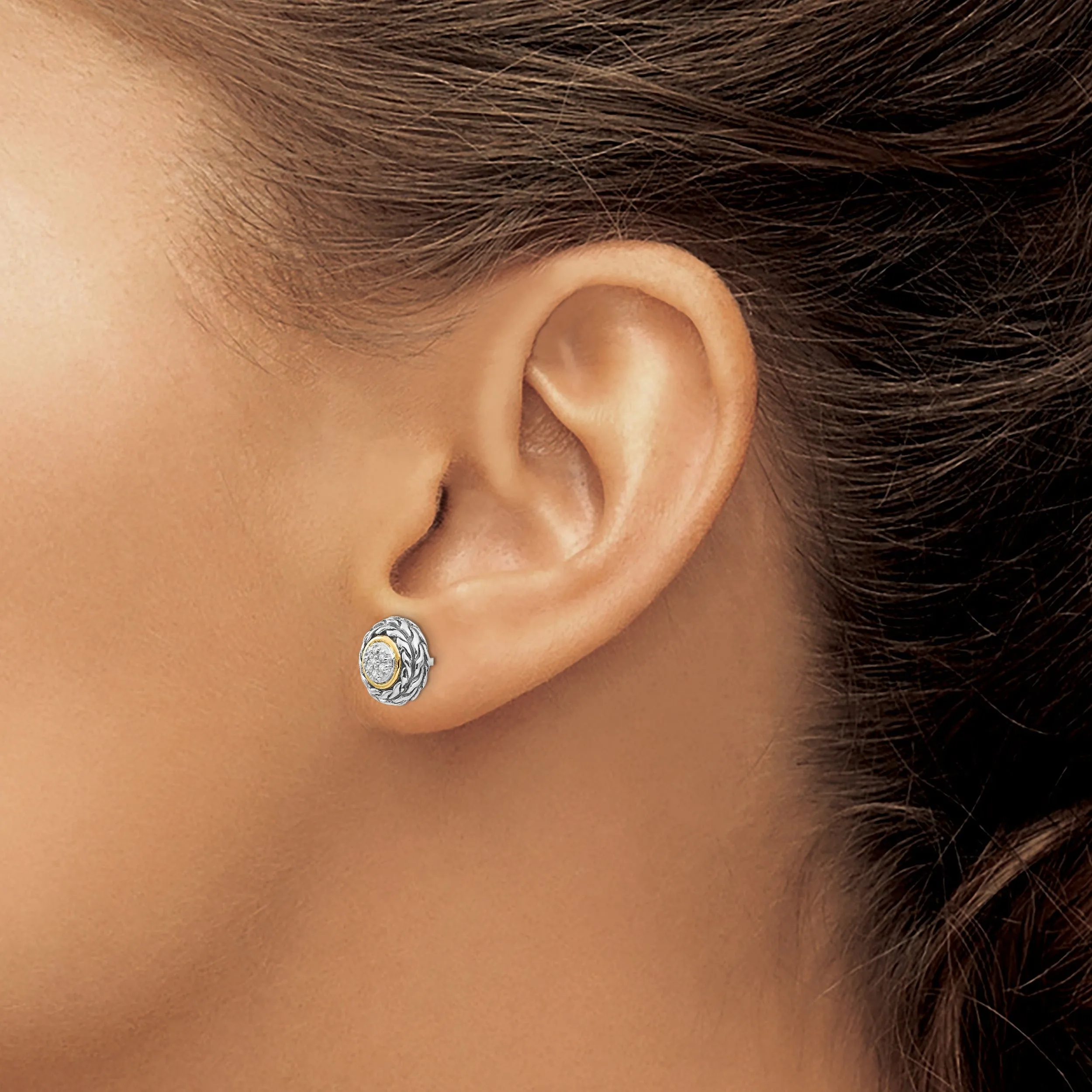 Sterling Silver Gold Diamond Earrings