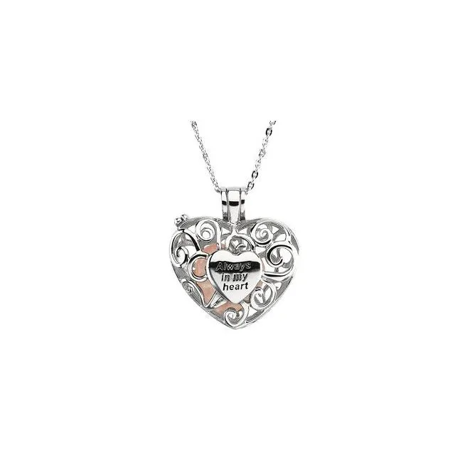 Sterling Silver Natural Rose Quartz Always in my Heart Locket 18" Necklace