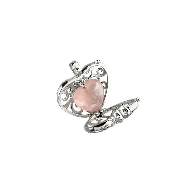 Sterling Silver Natural Rose Quartz Always in my Heart Locket 18" Necklace